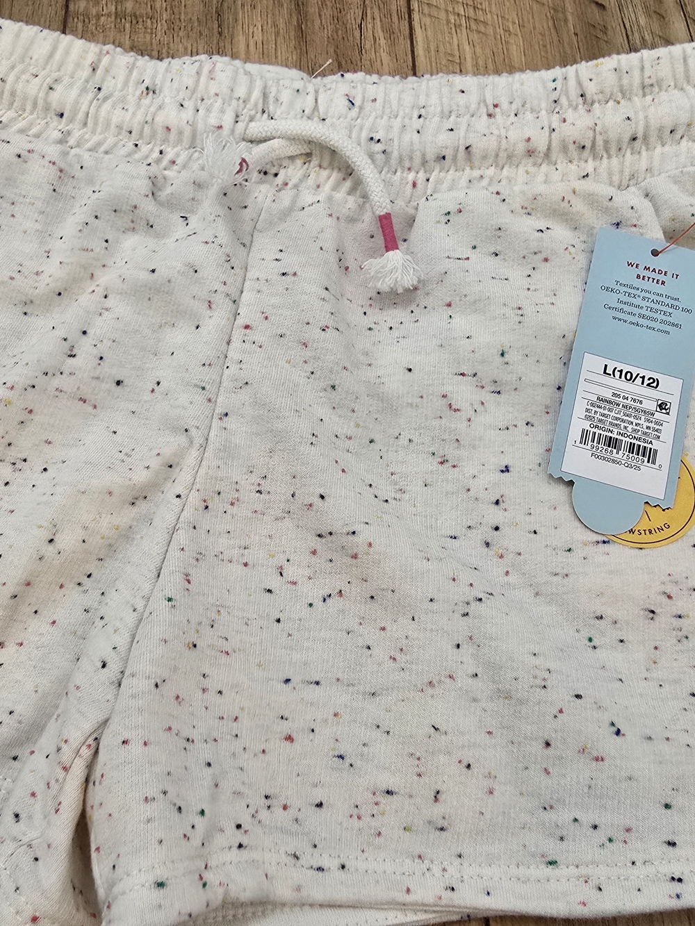 Cat & Jack Cream Speckled Drawstring Shorts - Picture 3 of 4
